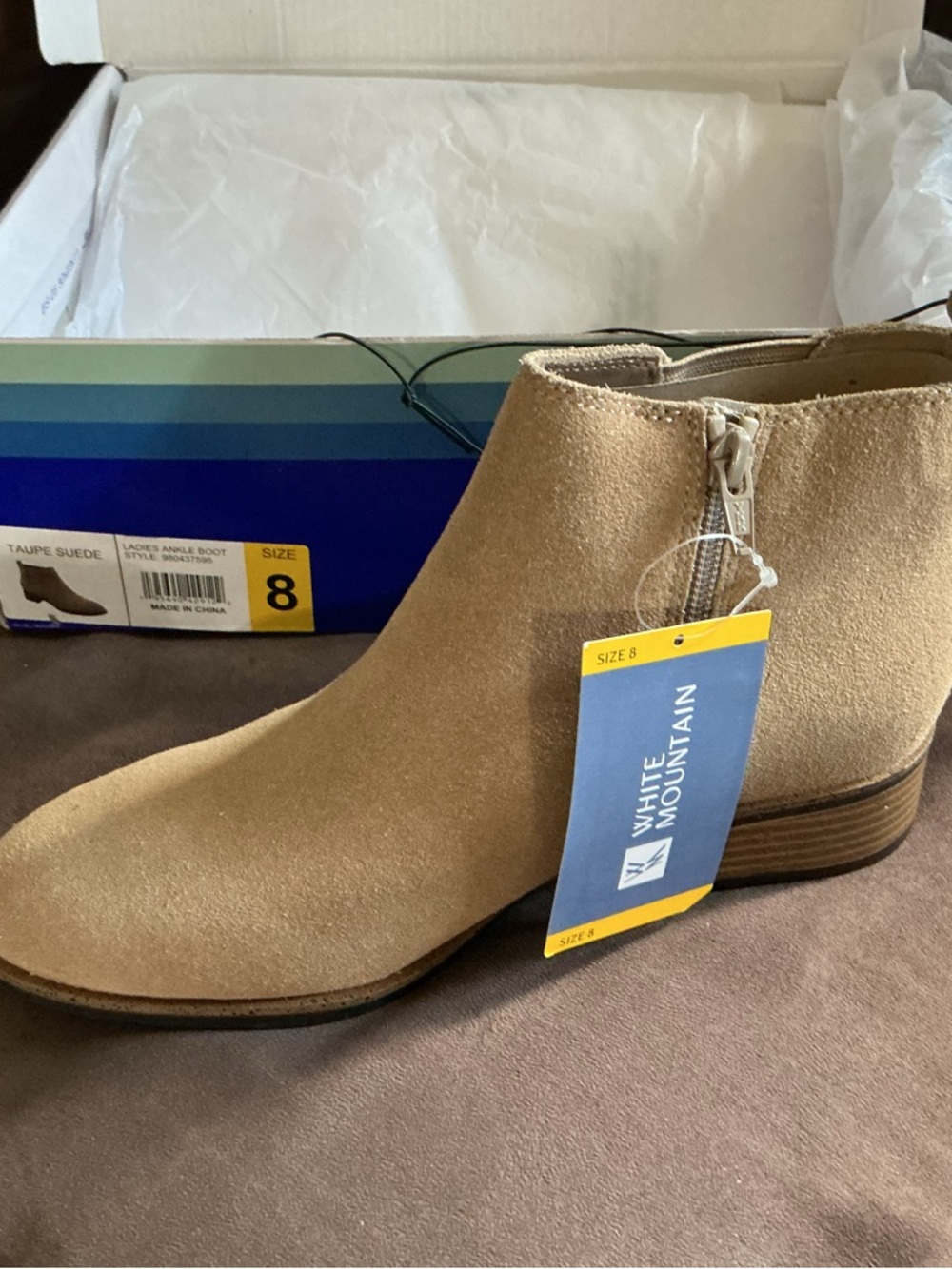 White Mountain Taupe Suede Side-Zip Ankle Boot
